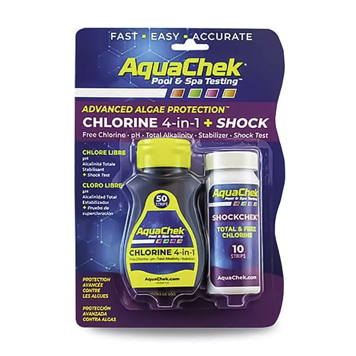 AquaChek Chlorine 4-in-1 + Shock - Test Strips & ShockChek Test Kit